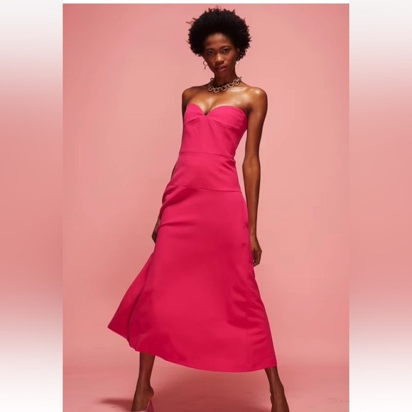 Zara Dresses & Skirts - Zara Strapless Midi Dress in Vibrant Pink